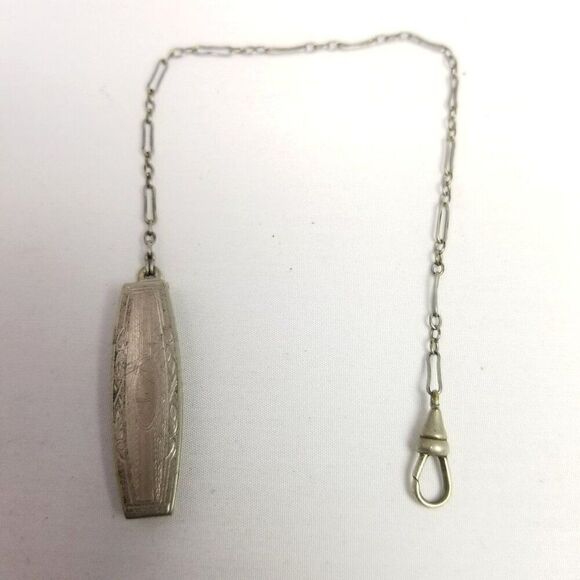 Vintage Watch Chain and Dog Clip, Silver Tone Metal, Estate - Picture 1 of 6